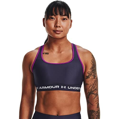 Under Armour Womens Sport Bras Women's Armour® Mid Crossback Sports Bra, Tempered Steel, 1361034-558, SM