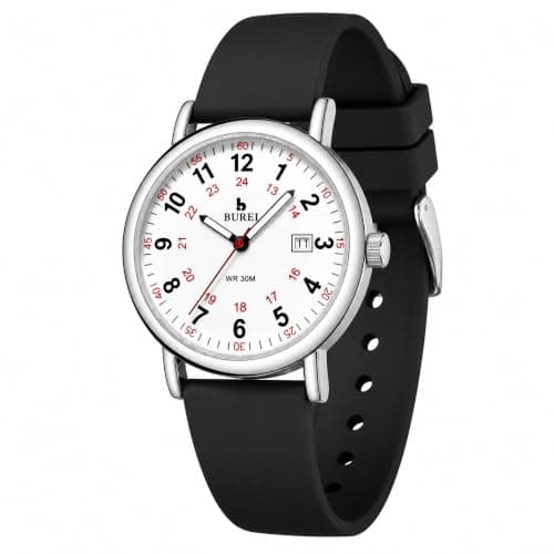 BUREI Damen-Armbanduhr mit 12/24h Militärzeit, wasserdicht, Leuchtend