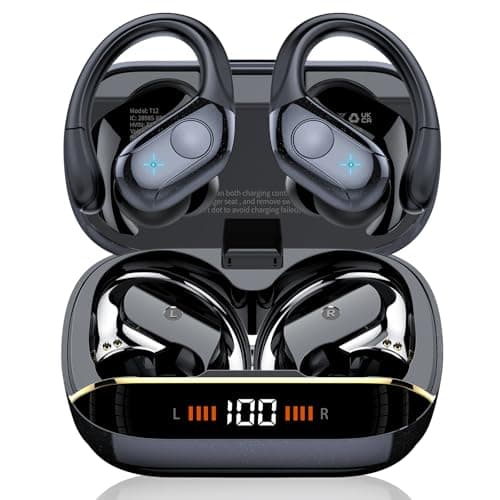 Bluetooth Kopfhörer Sport, 75H, In Ear Kopfhörer Kabellos Bluetooth 5.4, HiFi Stereo, Ohrhörer mit 4 HD ENC Mic, LED Anzeige, IP7 Wasserdicht Wireless Headset Ohrhaken, für Joggen/Arbeiten, Schwarz