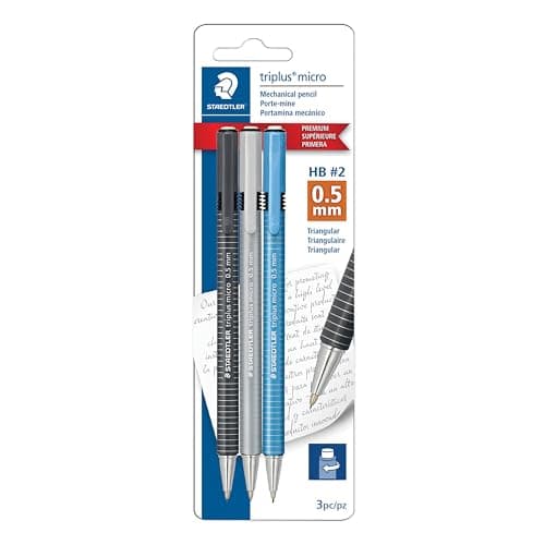 STAEDTLER triplus micro Druckbleistift mit Drehradierer, 0,5 mm Mine, Druckbleistift, Schreiben, Zeichnen, Zeichnen, 3 Stück, 77427BK3A6
