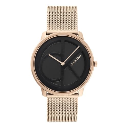 Calvin Klein Analog Quarzuhr Für Männer und Frauen Kollektion Iconic MESH - 40MM mit Rotgoldfarbenes Edelstahl-Mesh-Gliederarmband - 25200029