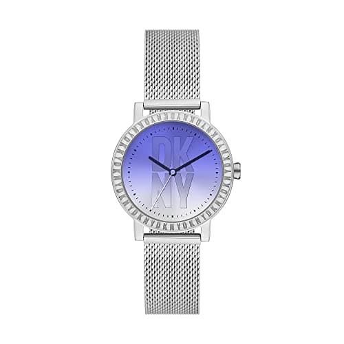 DKNY Damenuhren Soho, QuarzDreizeigerwerk, 28MM Silberfarbenes Legierungsgehäuse mit Edelstahlarmband, NY6646