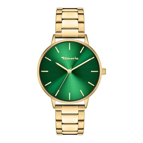 Tamaris Damenuhr - Schlichte, runde Armbanduhr für Damen 36 mm - Armbanduhr mit Edelstahlband in Silber, Gold, Roségold, Schwarz, Blau, Grün, Lila UVM, wasserfest