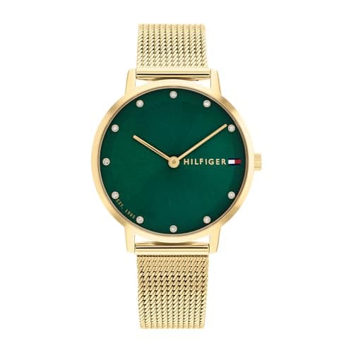 Tommy Hilfiger Analog Quarzuhr für Damen mit Gelbgoldfarbenes Edelstahl-Mesh-Gliederarmband - 1782668