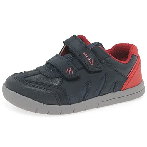 CLARKS - Boys Shoes T - Clarks Rex Play Tots Navy/Red Leather - Navy/Red Leather - 4 UK / 20 EU - F (Standard)