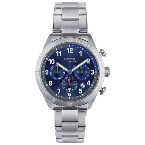 Breil Uhr Herren Mate Ziffernblatt BI-Farbe BLAU Bewegung Multifunktion Quartz e Bracelet Stahl Silber EW0593