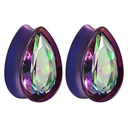 KOOBODY Chirurgenstahl Teardrop Zirkon Double Flared Ear Tunnels 00g Plugs Ear Gauges Stretcher Expander Verkauft als Paar Gauge 0g bis 1inch