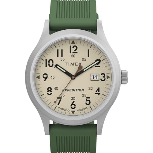 Timex Expedition Scout Herren-Armbanduhr, 40 mm, grünes Silikonarmband, naturfarbenes Zifferblatt, IP-Stahlgehäuse TW4B30100