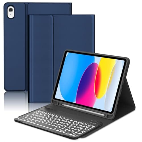 Occtingkind Hülle mit Tastatur für iPad 11. Gen A16 (2025) & 10. Gen (2022), Deutsch QWERTZ, 7-Farben Beleuchtung ohne Trackpad – Bluetooth Keyboard, 420mAh Akku, Case mit Stiftslot, Tiefblau