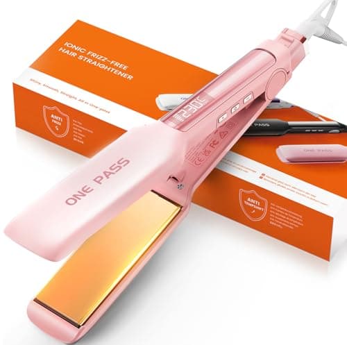 Faszin Professionelle Glätteisen, 42mm Breite Titanplatten mit Negativer Ionenfunktion, 30s Schnelles Aufheizen, Echtzeitanzeige der Temperatur, 11 Einstellbare Temperaturstufen (130-230℃) (Rosa)