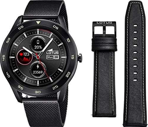 LOTUS Smartime Digital Herren Armbanduhr aus Edelstahl mit Milanaise-Armband in der Farbe Schwarz 47 mm