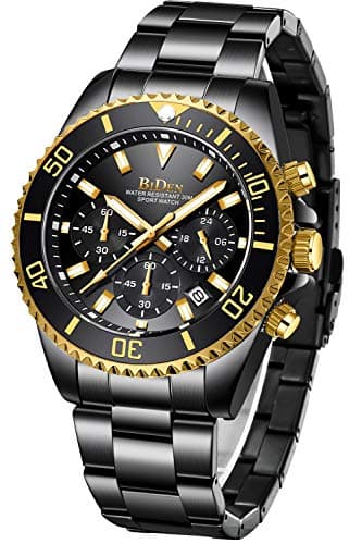Biden Herren-Armbanduhr, Chronograph, Edelstahl, wasserdicht, Datum, analog, Quarzuhr, Business, Freizeit, Mode, Armbanduhren für Herren, schwarz/goldfarben, Armband